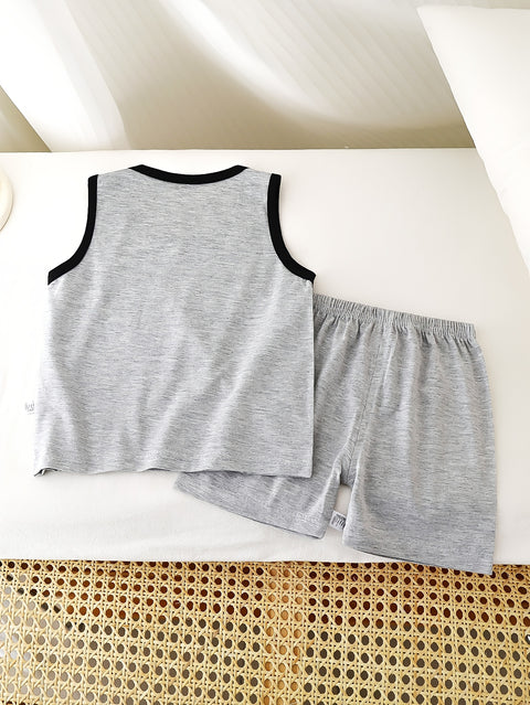 Happy Bear Kids Summer Set | Premium Cotton Sleeveless Shirt & Shorts